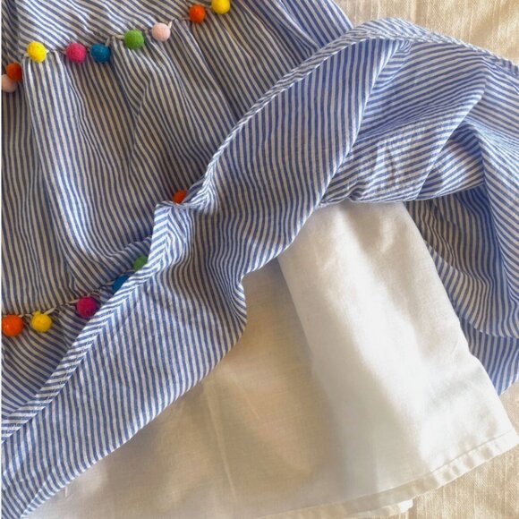 Tommy Bahama Girls Striped Smocked Pom Pom Tiered Sundress Sz 7/8 - Picture 5 of 7